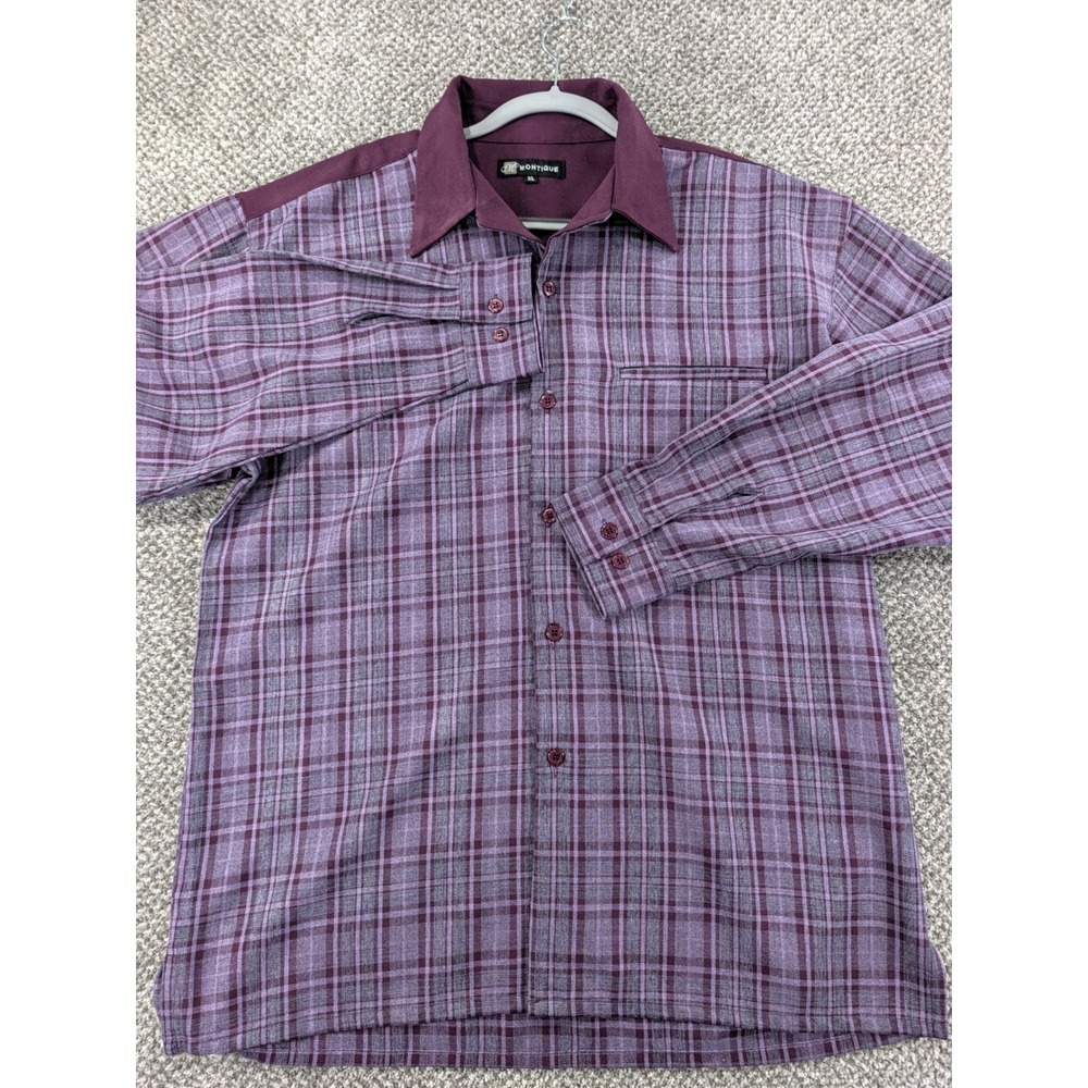 Montique Mens XL Purple Plaid Button Down Shirt Long Sleeve Contrast Yoke